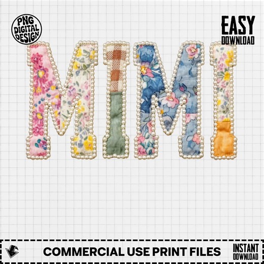 MIMI Digital Product: Floral Patchwork Letters, Pearl Trimmed, Transparent PNG File - Etsy