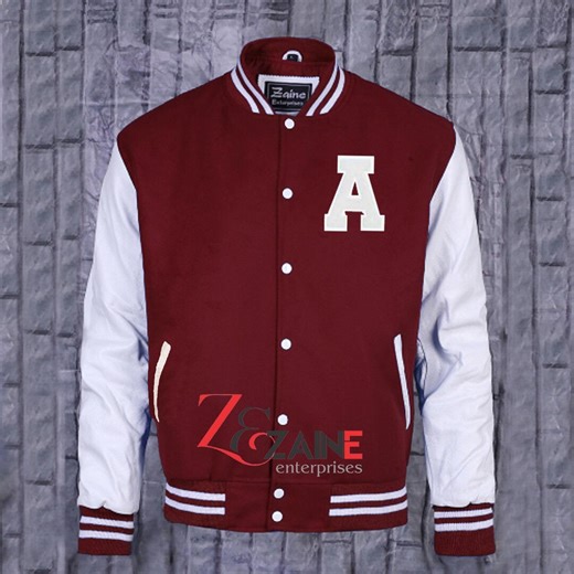 Men's Varsity A Patch Jacket Handmade Letterman Bomber Maroon Wool & White Leather Sleeves - Etsy
