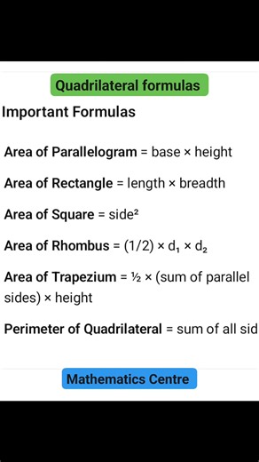 Quadrilateral formulas #ssccgl #rrbntpc #sscgd #viralreels #virals | Mathematics Centre | Facebook