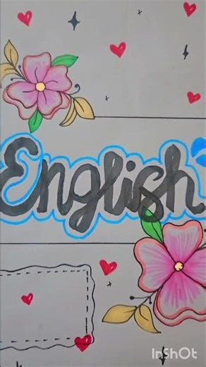 Hand‑drawn* English notebook cover vibes✨bold blueborder,pink,cute hearts & sparkles by suman😍📚