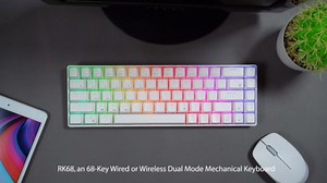 RK ROYAL KLUDGE Wireless Mechanical Keyboard, 60% Layout 3-Modes Compact Gaming Keyboard Hot Swappable, Sound Absorbing Pads, 6000mAh Battery, Blue Switch, White