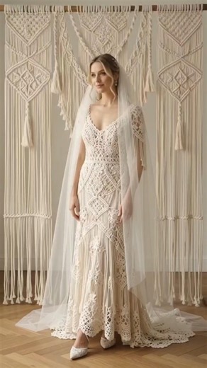 🌿 Macramé & Crochet Wedding Dress | Boho Bridal Magic 🤍 #macrame #crochet
