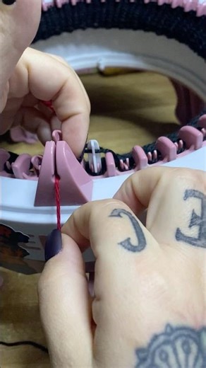 Bat beanie on my circular knitting machine 🖤❤️🦇