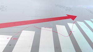 Rising red arrow and data points animation over bar graph background Premium Stock Video Footage