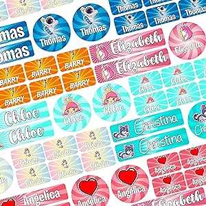 Back to School, 50 PCs Labels for Kids Personalized - 20 Designs, 3 Shapes, 4 Font Options - Custom Waterproof Stickers for Lunch Boxes, Water Bottle, Notebook, Locker