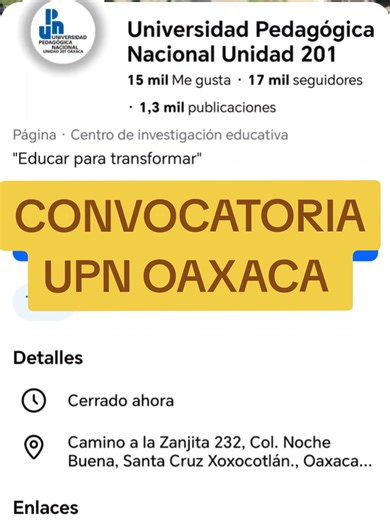Convocatoria para el Examen de Admisión UPN Oaxaca