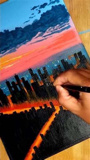The Secret to Painting Cityscape in 60 Seconds! 🎨✨ #art #painting #artshorts #acrylicpainting #easy
