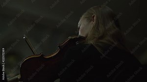 beautiful young girl playing the violin during the concert