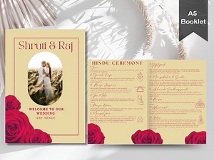 Hindu Wedding Program: Red Rose Ceremony Booklet (A5 Editable Template) - Etsy UK