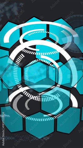 Vertical video: Opening showing teal hex panel starting HUD rings rotating and pulsing showing data