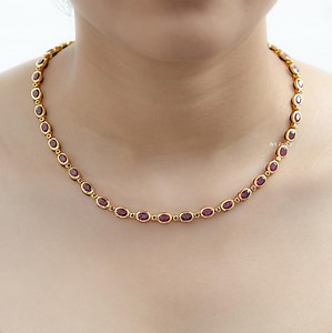 Oval Ruby Gemstone Bezel Set Necklace | Hidden Enamel Alternate Set Gemstone Necklace | Handmade Birthstone Bridal Necklace | Wedding Gift - Etsy