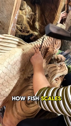 "Watch until the end! The process of making these fish scales is addictive!".#woodcarving #shorts