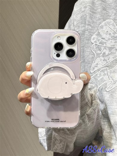 Cute Elephant Theme Magsafe Clear Phone Case With Pastel Pink Big Elephant Magnetic Stand, Compatible With iPhone 15 / 16 / 17 Pro Max - Etsy