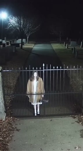 Night Vision Camera Captures Ghost Girl at Cemetery Entrance
