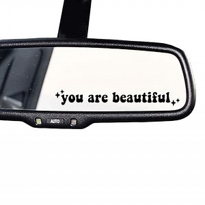 2 x You Are Beautiful Car Mirror Decal, Rearview Mirror Sticker, Women Car Decor, Self Affirmation Car Decal, Car Mirror Sticker, Cute Car Decal, Positivity Sticker (Black)