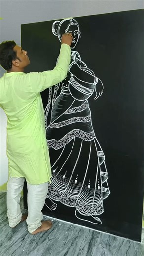 How to Draw a Traditional Indian Lady Carrying Pot | Chalk Art #shortvideo​ #art​ #drawing​