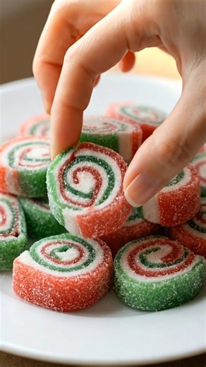 Easy Soft Christmas Peppermints | Swirled, Sweet & Melt-in-Your-Mouth Festive Fun These were always the first treats my mom would set out when guests arrived—so soft, so pretty, and so full of holiday cheer. They just *feel* like Christmas. Ingredients: 4 cups powdered sugar 2 tbsp unsalted butter, softened 2 tbsp heavy cream ½ tsp peppermint extract Red and green gel food coloring Granulated sugar, for coating Instructions: 1. In a large bowl, mix powdered sugar, softened butter, cream, and pep