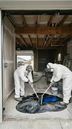 Garage Epoxy Floor Transformation # Metallic Marble Finish#
