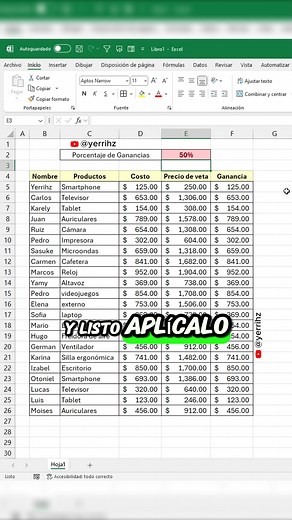 Calcular precio de venta en Excel #Excel #office #tutorial | Yerrihz