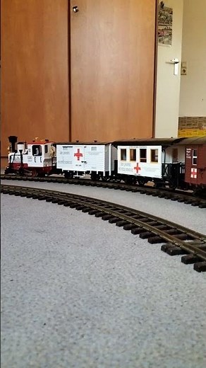 50 Stück weltweit - und einer davon in Albstadt. Der LGB Rot-Kreuz Zug mit passendem Zusatzwagen