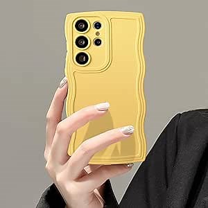 UEEBAI Wave Frame Silicon Case for Samsung Galaxy S23 Ultra 5G Phone Case, Cute Wave Frame Slim Fit Shockproof Phone Bumper Cover Soft Pretty Curly Girly Cover for S23 Ultra 5G, Yellow