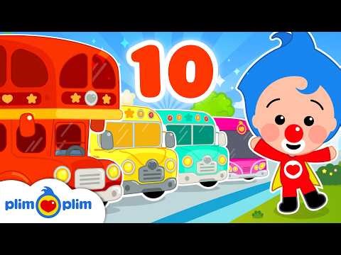 Ten Little Buses 🚎 | Count to 10 | Learn Numbers| Kids Songs & Nursery Rhymes by Plim Plim