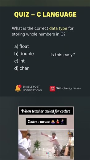 Level up your coding skills. Challenge accepted: C programming quiz."#challenges#improve 🤔😎📚❔️