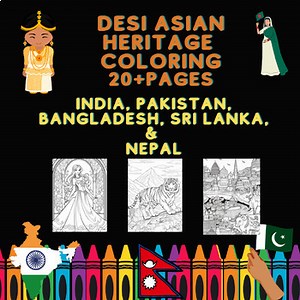 India, Pakistan, Sri Lanka & Bangladesh Desi Asian Heritage Coloring Pages Set 2