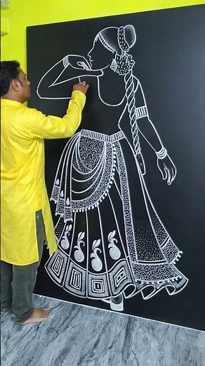 How to Draw Traditional Folk Dancer 🖤 | Chalk Art on Blackboard #shortsvideo #art #drawing #foryou