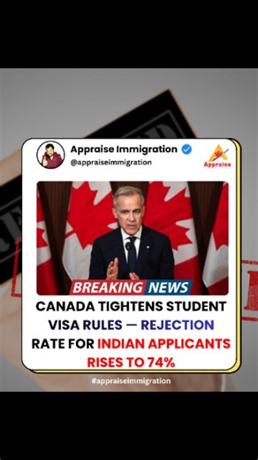 Sunil Vyas - CICC MEMBER Appraise Immigration and Citizenship on Instagram: "🇨🇦 Canada tightens student visa rules — the rejection rate for Indian applicants has surged to 74%. Stricter screening on proof of funds, genuine intent, and college compliance is leading to higher refusals. Students targeting upcoming intakes should ensure their SOPs, financials, and documentation meet IRCC standards to strengthen approval chances. 📚 Always apply through licensed RCICs and verified institutions to a