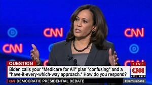 Joe Biden criticizes Kamala Harris's health care plan: "...to be very blunt and to be very straightforward, you can't beat President Trump with double talk on this plan." Harris responds: "Unfortunately, Vice President Biden, you're just simply inaccurate in what you're describing. The reality is that our plan will bring healthcare to all Americans under a 'Medicare for All' system." https://cnn.it/31aUm2e | CNN Replay