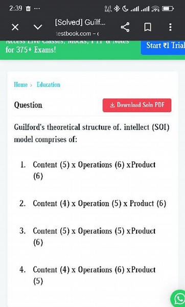 Guilford's theoretical structure of intellect (SOI) model compr... | Filo