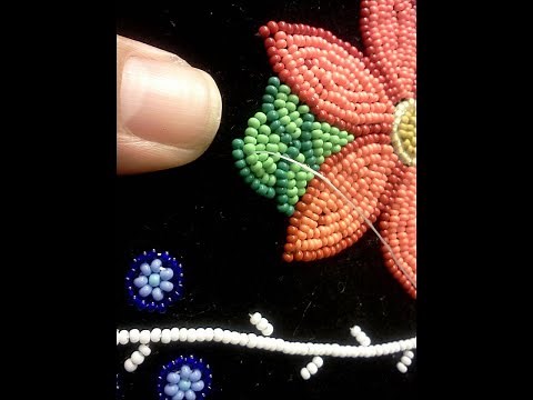 Makizinikewin Step 3 of 9, Beading! How to applique stitch bead with one needle.