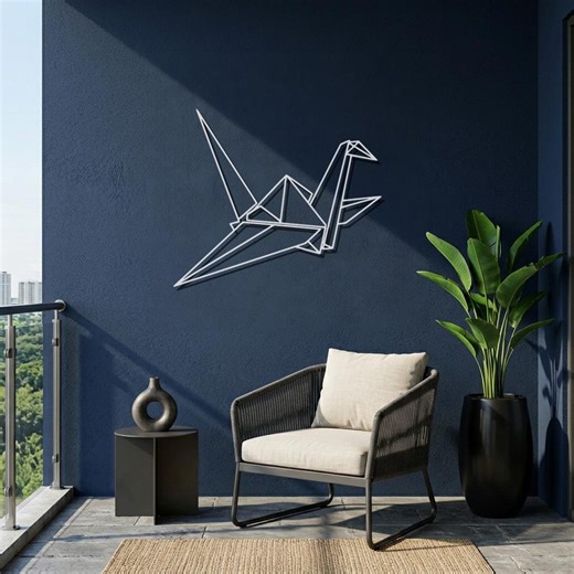 Metal Origami Crane Wall Art, Geometric Bird Decor, Minimalist Wall Hanging, Modern Japanese Style Artwork, Elegant Metal Wall Decor - Etsy