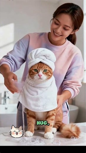 orange cat being bathed by its owner#shorts#cat#cute#animals#funny#kitten