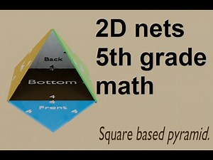 Square pyramid 2D net folded into a 3D object, for 5th grade math, computer animation.