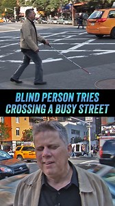 14K views · 493 reactions | Blind Person Tries Crossing A Busy Street -- Tommy, who's been blind since birth, demonstrates how a blind person crosses a busy street or intersection using a signal or the sound of the traffic to know when to cross. #accessibility #newyorkcity #walking #travel #technology #whitecane #blind | Tommy Edison | Facebook