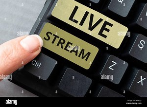 Hand writing sign Live Stream. Word for to broadcast a video or audio material with the use of Internet Stock Photo - Alamy