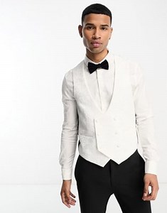 Devils Advocate skinny fit double breasted scoop tuxedo waistcoat in white | ASOS
