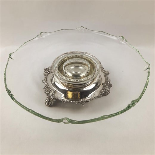 Antique Silverplate Rotating Cake Stand, Scalloped Glass Dessert Pedestal, Middletown Silver Co. - Etsy