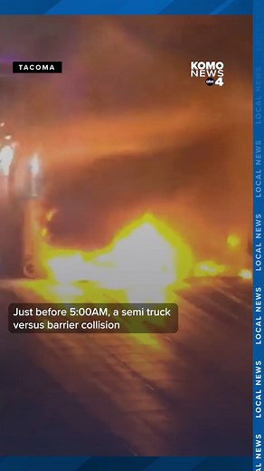 A deadly rollover crash and fire involving a semi-truck closed both directions of Interstate 5 in Tacoma Tuesday morning. Three southbound lanes have reopened. A Washington State Department of Transportation camera with a timestamp of 4:46 a.m. showed the fiery aftermath near S 84th St. The driver of the semi was killed in the crash, Washington State Patrol Trooper John Dattilo said. #komo #komo4 #komonews #komo4news #seattle #washington #fire #crash #semicrash #18wheelercrash #18wheeler #tracto
