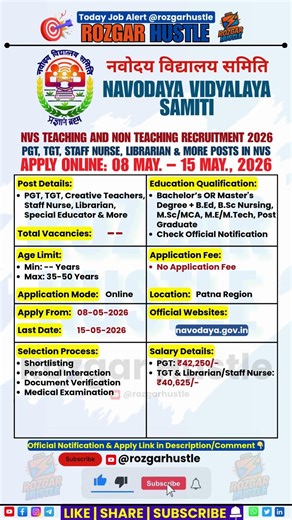 NVS Teaching & Non-Teaching Recruitment 2026 | Various Posts | Apply Online