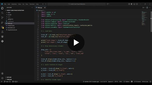 #codsoft #machinelearning #frauddetection #creditcardfraud #python #scikitlearn #datascience #mlproject #randomforest #learningbydoing #internshipjourney | Karthik CS