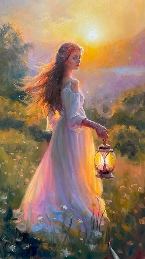 8.3K views · 11K reactions | Bathed in golden twilight, she moves through a quiet field with a lantern in hand. Soft edges and glowing brushstrokes dissolve into light, blending memory and dream in a moment of poetic reverie. Via: @lutherpaola ️ Artwork: Oil Portrait Paintings Art by: @antipin.art Remarks by: @paolaportfolio #artworkanalysis #paolaluther Art Lessons: @therealatelier  | Paola Luther | Facebook