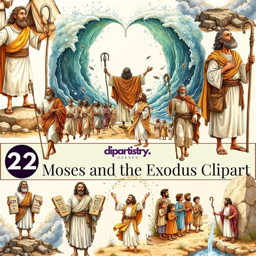 Moses and the Exodus Clipart PNG Set | Bible Story Christian Clipart | Red Sea Crossing, Ten Commandments | Watercolor PNG Bundle - Etsy