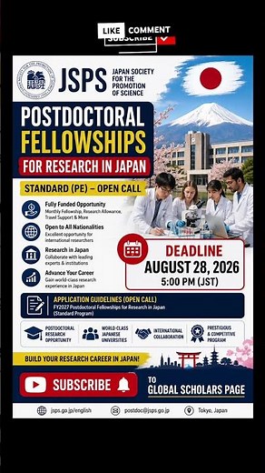 Japan JSPS Postdoctoral Fellowship 2027 | Fully Funded Research in Japan #postdoc #postdocjobs
