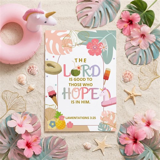 Girls Bible Verse Printable Tropical Summer, Lamentations 3:25 Scripture Card, Children's Memory Verse Card - Etsy UK