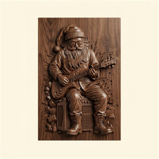 Rocker Santa Playing Electric Guitar 3D Relief STL | Edgy Rock CNC Router File Wood Carving | Christmas Holiday Decor - Etsy