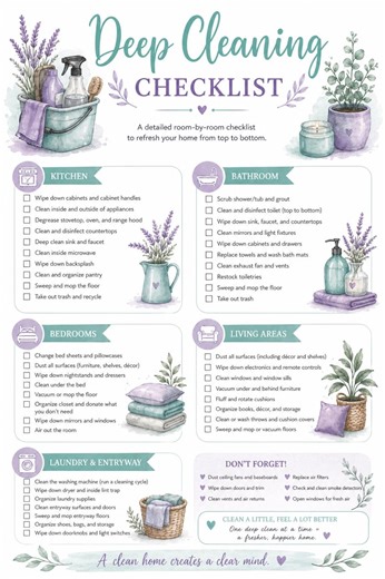 Deep Cleaning Checklist Printable | Room by Room House Cleaning Guide | Instant Download PDF - Etsy