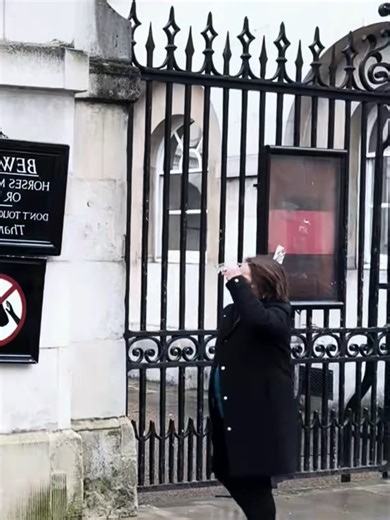 Tourist Pays Respect to King's Guard in London